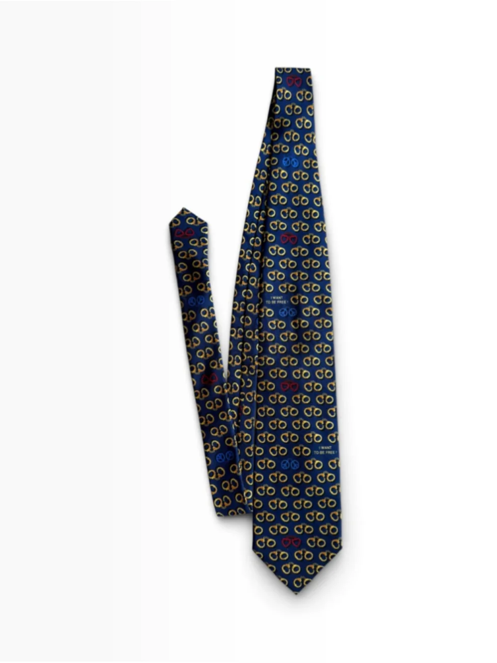 Vintage 90s Moschino Franco Era I Want to Be Free Handcuff Silk Tie Made Italy
